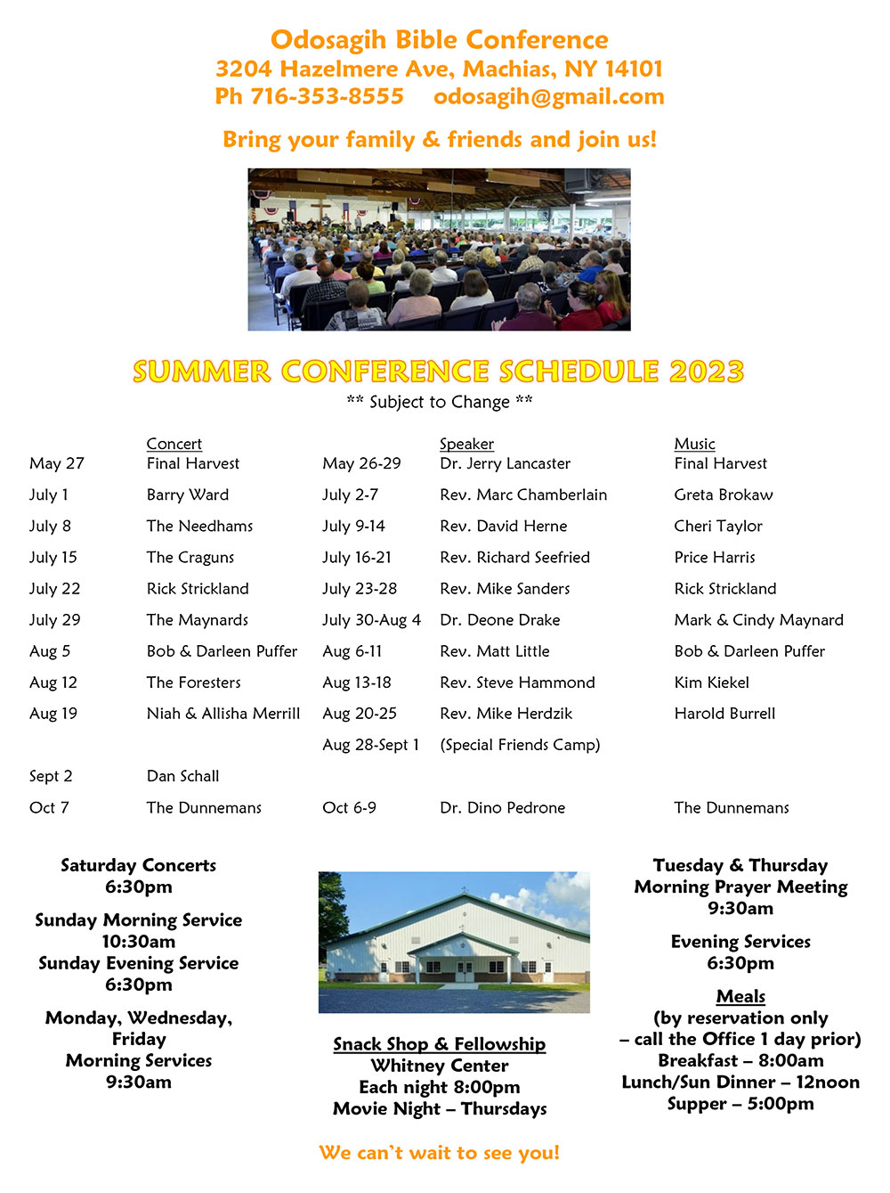 2023 Summer Conference Schedule